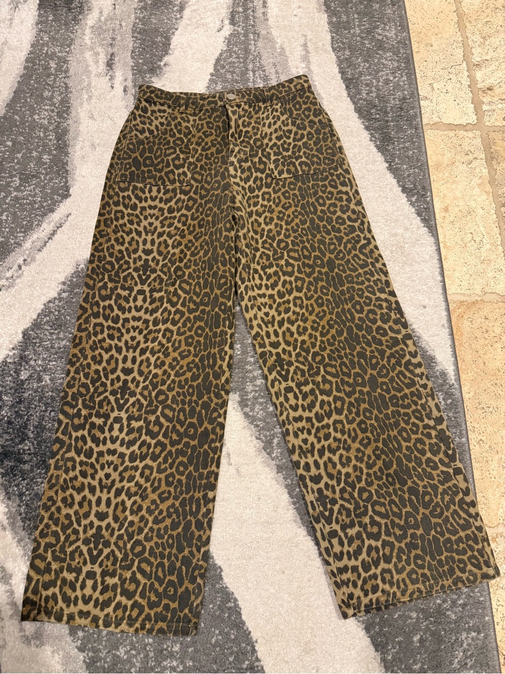 Leopard Print Wide-Leg Pants - Tan Brown Black